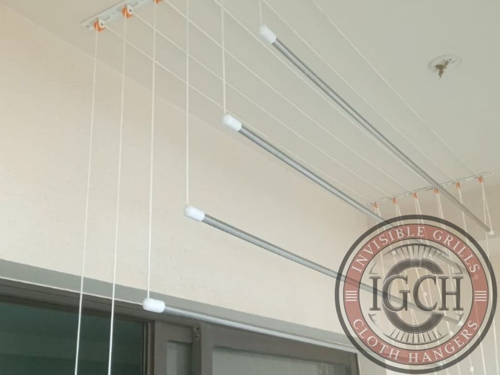 Ceiling cloth hanger installed in balcony for easy cloth drying in LB Nagar