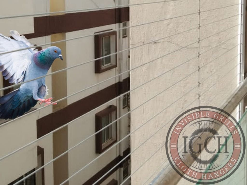 High-quality invisible balcony grills preventing pigeons and keeping space clean in Chennai