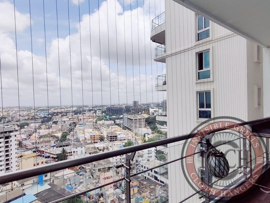 Strong invisible safety grills designed for home balcony security in manikonda