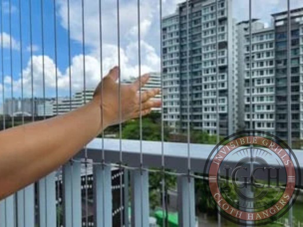 Stainless steel invisible safety grills installed on window for added protection in shamshabad