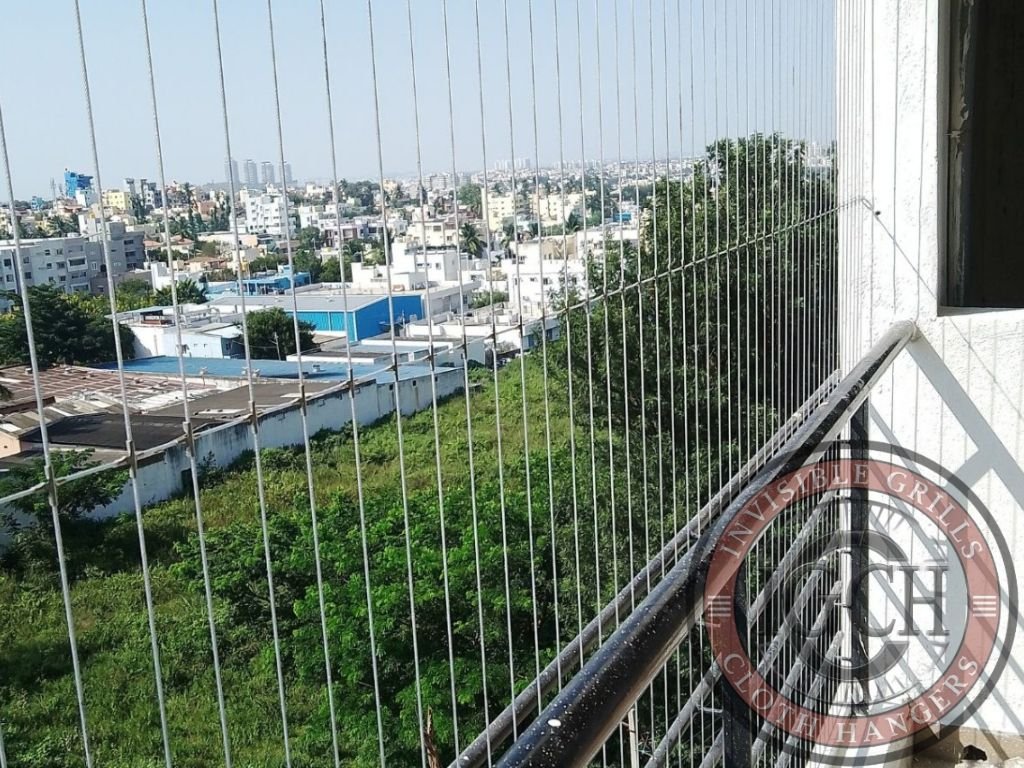 Premium stainless steel invisible grills ensuring durability and safety for balconies in Vijayawada